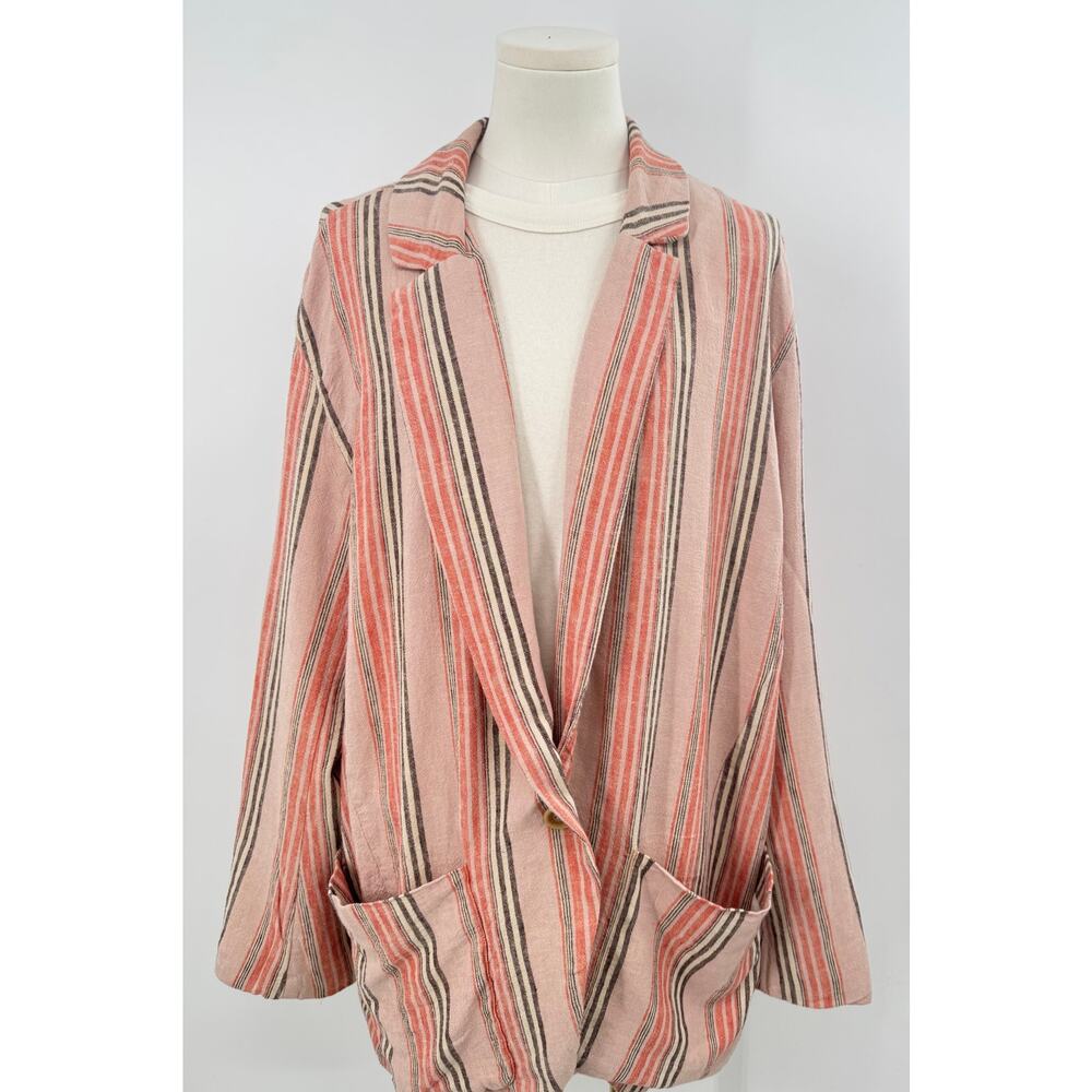 Free People Simply Stripe Linen Blazer M Peach Oversized